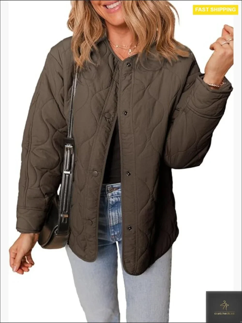 Quilted Lightweight Puffer Jacket Button Down Coat Padded Outwear Pockets